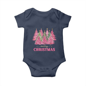 Pink Christmas Tree Farm Baby Onesie Merry Xmas Ornaments Family Holiday Pajamas TS02 Navy Print Your Wear