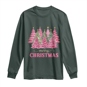 Pink Christmas Tree Farm Long Sleeve Shirt Merry Xmas Ornaments Family Holiday Pajamas TS02 Dark Forest Green Print Your Wear