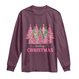 Pink Christmas Tree Farm Long Sleeve Shirt Merry Xmas Ornaments Family Holiday Pajamas TS02 Maroon Print Your Wear