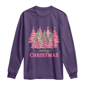 Pink Christmas Tree Farm Long Sleeve Shirt Merry Xmas Ornaments Family Holiday Pajamas TS02 Purple Print Your Wear