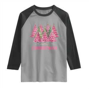 Pink Christmas Tree Farm Raglan Shirt Merry Xmas Ornaments Family Holiday Pajamas TS02 Sport Gray Black Print Your Wear