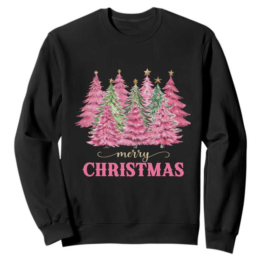 Pink Christmas Tree Farm Sweatshirt Merry Xmas Ornaments Family Holiday Pajamas TS02 Black Print Your Wear