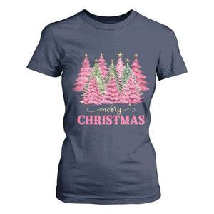 Pink Christmas Tree Farm T Shirt For Women Merry Xmas Ornaments Family Holiday Pajamas TS02 Navy Print Your Wear