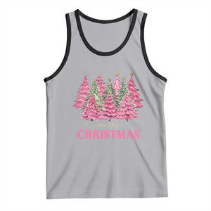 Pink Christmas Tree Farm Tank Top Merry Xmas Ornaments Family Holiday Pajamas TS02 Athletic Heather Black Print Your Wear