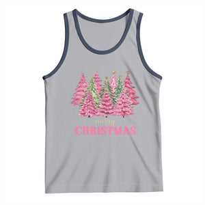 Pink Christmas Tree Farm Tank Top Merry Xmas Ornaments Family Holiday Pajamas TS02 Athletic Heather Navy Print Your Wear