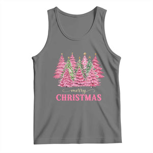 Pink Christmas Tree Farm Tank Top Merry Xmas Ornaments Family Holiday Pajamas TS02 Black Heather Print Your Wear