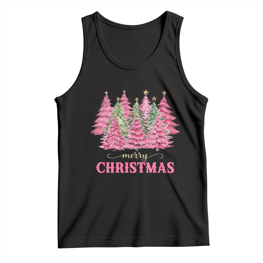 Pink Christmas Tree Farm Tank Top Merry Xmas Ornaments Family Holiday Pajamas TS02 Black Print Your Wear