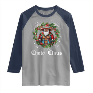 Funny Mexican Santa Raglan Shirt Cholo Claus Christmas in Mexico TS02 Sport Gray Navy Print Your Wear