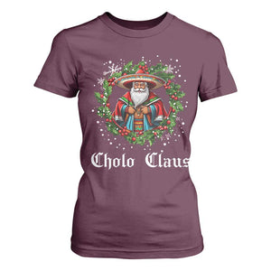 Funny Mexican Santa T Shirt For Women Cholo Claus Christmas in Mexico TS02 Maroon Print Your Wear