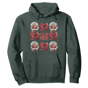 Christmas Trump Coquette Bow Hoodie I'll Be Home For Christmas 2024 Red Bow Snow Ball TS02 Dark Forest Green Print Your Wear