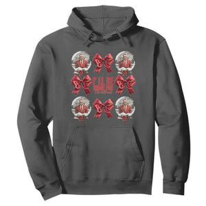 Christmas Trump Coquette Bow Hoodie I'll Be Home For Christmas 2024 Red Bow Snow Ball TS02 Dark Heather Print Your Wear