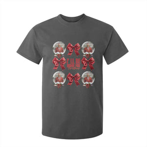 Christmas Trump Coquette Bow T Shirt For Kid I'll Be Home For Christmas 2024 Red Bow Snow Ball TS02 Dark Heather Print Your Wear