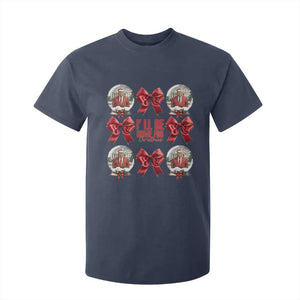 Christmas Trump Coquette Bow T Shirt For Kid I'll Be Home For Christmas 2024 Red Bow Snow Ball TS02 Navy Print Your Wear