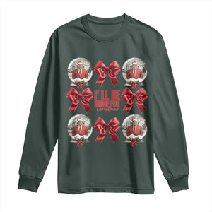 Christmas Trump Coquette Bow Long Sleeve Shirt I'll Be Home For Christmas 2024 Red Bow Snow Ball TS02 Dark Forest Green Print Your Wear