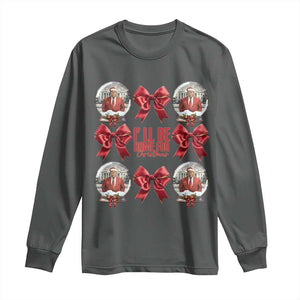 Christmas Trump Coquette Bow Long Sleeve Shirt I'll Be Home For Christmas 2024 Red Bow Snow Ball TS02 Dark Heather Print Your Wear