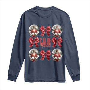 Christmas Trump Coquette Bow Long Sleeve Shirt I'll Be Home For Christmas 2024 Red Bow Snow Ball TS02 Navy Print Your Wear