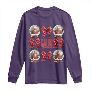 Christmas Trump Coquette Bow Long Sleeve Shirt I'll Be Home For Christmas 2024 Red Bow Snow Ball TS02 Purple Print Your Wear