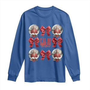 Christmas Trump Coquette Bow Long Sleeve Shirt I'll Be Home For Christmas 2024 Red Bow Snow Ball TS02 Royal Blue Print Your Wear