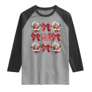 Christmas Trump Coquette Bow Raglan Shirt I'll Be Home For Christmas 2024 Red Bow Snow Ball TS02 Sport Gray Black Print Your Wear