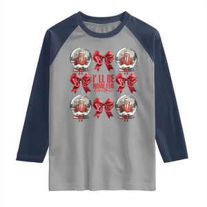 Christmas Trump Coquette Bow Raglan Shirt I'll Be Home For Christmas 2024 Red Bow Snow Ball TS02 Sport Gray Navy Print Your Wear