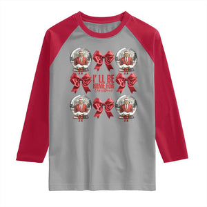 Christmas Trump Coquette Bow Raglan Shirt I'll Be Home For Christmas 2024 Red Bow Snow Ball TS02 Sport Gray Red Print Your Wear