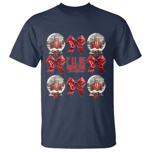 Christmas Trump Coquette Bow T Shirt I'll Be Home For Christmas 2024 Red Bow Snow Ball TS02 Navy Print Your Wear