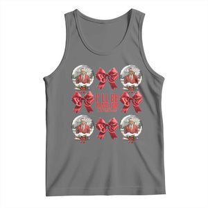 Christmas Trump Coquette Bow Tank Top I'll Be Home For Christmas 2024 Red Bow Snow Ball TS02 Black Heather Print Your Wear