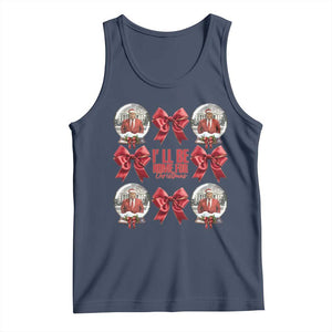 Christmas Trump Coquette Bow Tank Top I'll Be Home For Christmas 2024 Red Bow Snow Ball TS02 Navy Print Your Wear