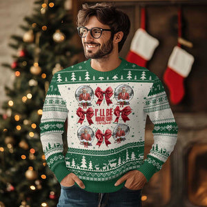 Xmas Trump Coquette Bow Ugly Christmas Sweater I'll Be Home For Christmas 2024 Red Bow Snow Ball TS02 Green Print Your Wear