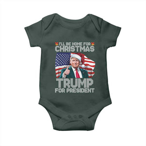 Christmas Trump Baby Onesie Ill Be Home For Xmas American Flag TS02 Dark Forest Green Print Your Wear