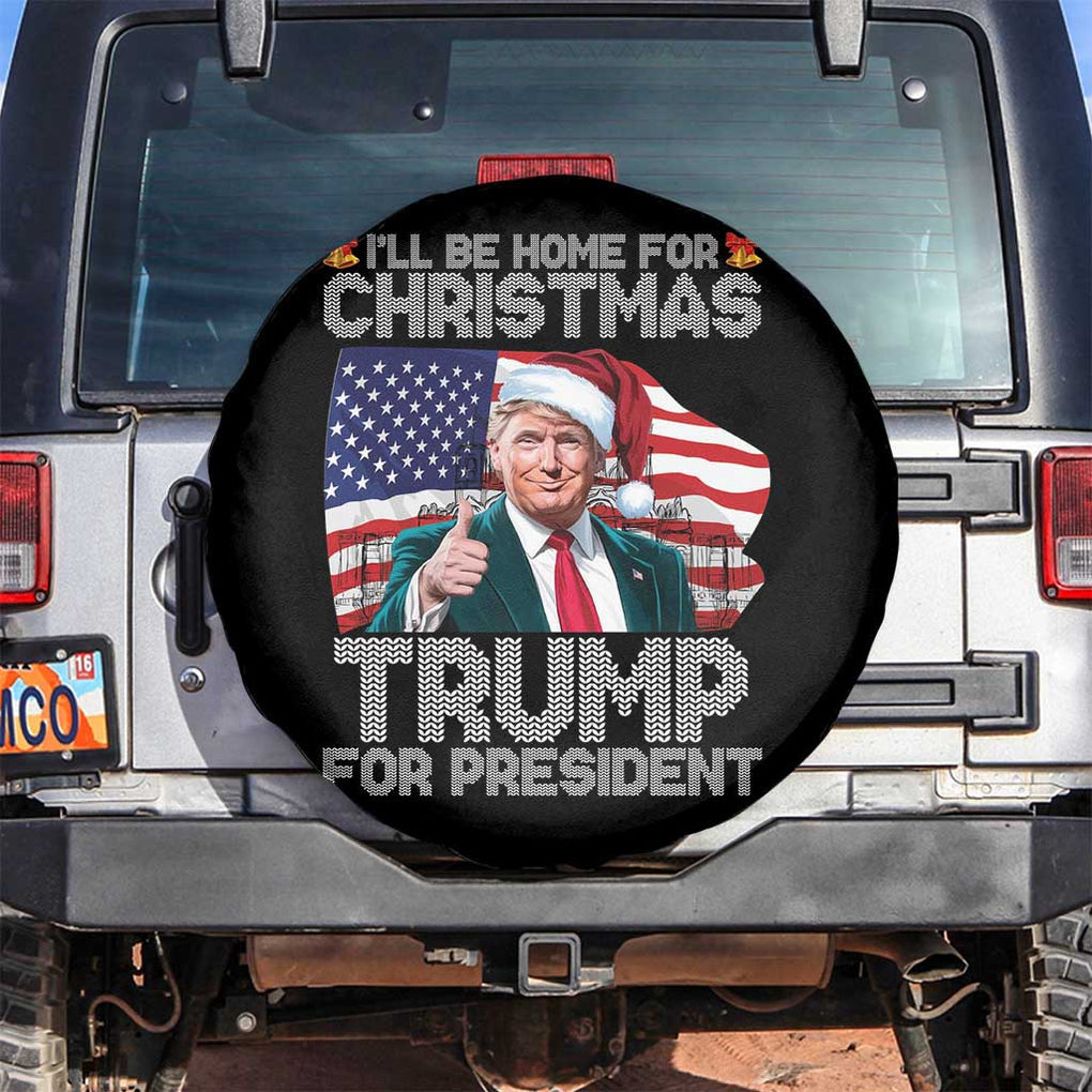 Christmas Trump Spare Tire Cover Ill Be Home For Xmas American Flag TS02 No hole Black Print Your Wear