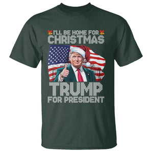 Christmas Trump T Shirt Ill Be Home For Xmas American Flag TS02 Dark Forest Green Print Your Wear