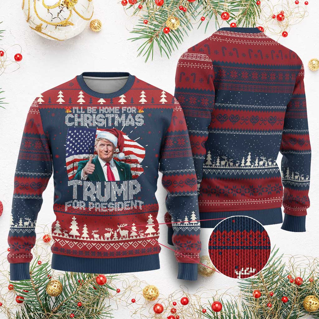 Xmas Trump Ugly Christmas Sweater Ill Be Home For Xmas American Flag TS02 Burgundy Print Your Wear