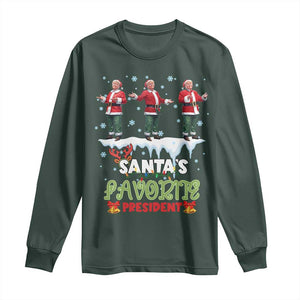 Christmas Trump Long Sleeve Shirt Santa's Favorite President Funny Dancing TS02 Dark Forest Green Print Your Wear