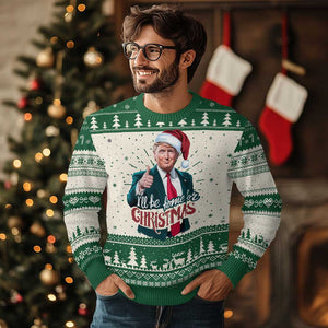 Xmas Trump Ugly Christmas Sweater Ill Be Home For Xmas Santa Donald Great Again TS02 Green Print Your Wear