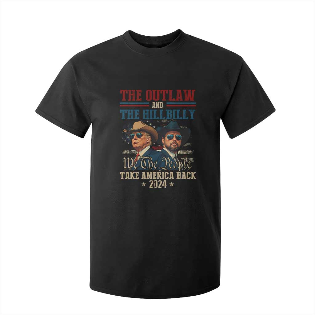 Trump Vance 2024 T Shirt For Kid The Outlaw and The Hillbilly Take America Back Retro American Flag TS02 Black Print Your Wear