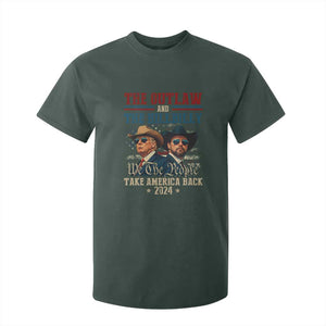 Trump Vance 2024 T Shirt For Kid The Outlaw and The Hillbilly Take America Back Retro American Flag TS02 Dark Forest Green Print Your Wear