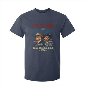 Trump Vance 2024 T Shirt For Kid The Outlaw and The Hillbilly Take America Back Retro American Flag TS02 Navy Print Your Wear