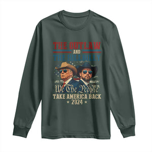 Trump Vance 2024 Long Sleeve Shirt The Outlaw and The Hillbilly Take America Back Retro American Flag TS02 Dark Forest Green Print Your Wear