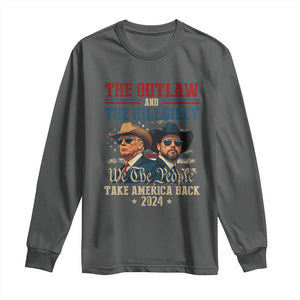 Trump Vance 2024 Long Sleeve Shirt The Outlaw and The Hillbilly Take America Back Retro American Flag TS02 Dark Heather Print Your Wear