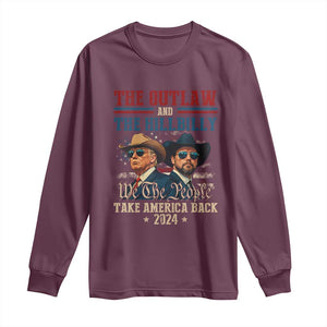 Trump Vance 2024 Long Sleeve Shirt The Outlaw and The Hillbilly Take America Back Retro American Flag TS02 Maroon Print Your Wear