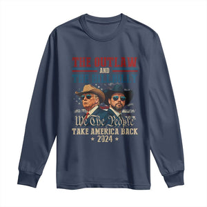 Trump Vance 2024 Long Sleeve Shirt The Outlaw and The Hillbilly Take America Back Retro American Flag TS02 Navy Print Your Wear