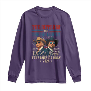 Trump Vance 2024 Long Sleeve Shirt The Outlaw and The Hillbilly Take America Back Retro American Flag TS02 Purple Print Your Wear