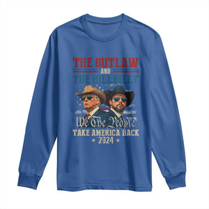 Trump Vance 2024 Long Sleeve Shirt The Outlaw and The Hillbilly Take America Back Retro American Flag TS02 Royal Blue Print Your Wear