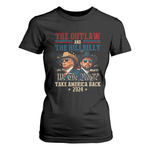 Trump Vance 2024 T Shirt For Women The Outlaw and The Hillbilly Take America Back Retro American Flag TS02 Black Print Your Wear