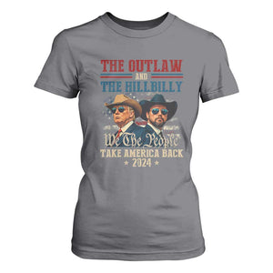 Trump Vance 2024 T Shirt For Women The Outlaw and The Hillbilly Take America Back Retro American Flag TS02 Charcoal Print Your Wear