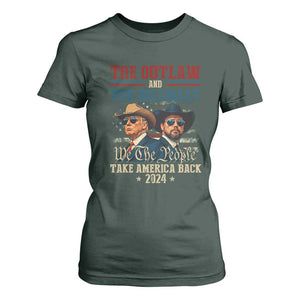 Trump Vance 2024 T Shirt For Women The Outlaw and The Hillbilly Take America Back Retro American Flag TS02 Dark Forest Green Print Your Wear