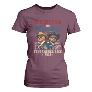 Trump Vance 2024 T Shirt For Women The Outlaw and The Hillbilly Take America Back Retro American Flag TS02 Maroon Print Your Wear