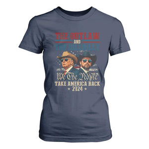 Trump Vance 2024 T Shirt For Women The Outlaw and The Hillbilly Take America Back Retro American Flag TS02 Navy Print Your Wear