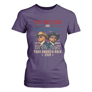 Trump Vance 2024 T Shirt For Women The Outlaw and The Hillbilly Take America Back Retro American Flag TS02 Purple Print Your Wear